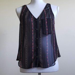 Forever 21 Black Sheer Sleeveless Split Back Top Size Small